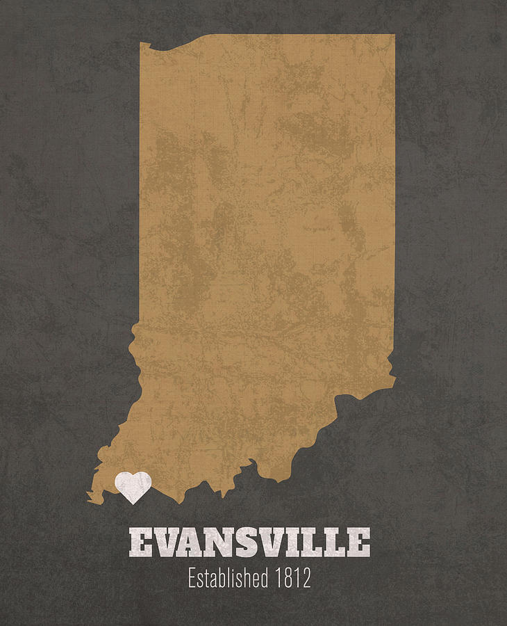 Evansville Indiana City Map Founded 1812 Purdue University Color Palette Mixed Media