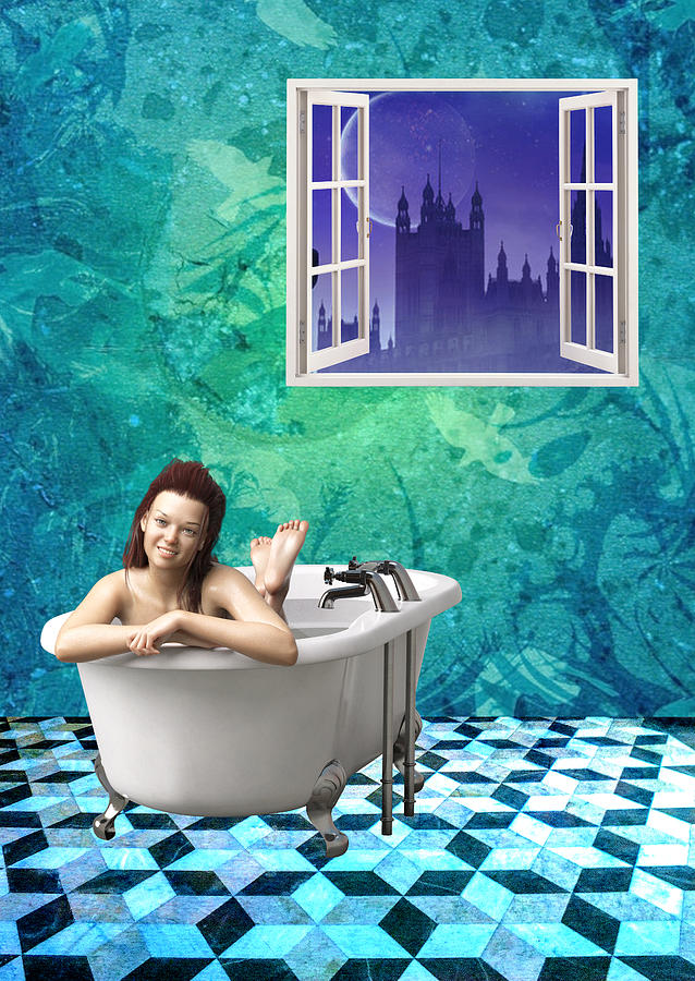 Even A Queen In Her Castle Could Not Be As Content As She In Her Bath Mixed Media by Tammera Malicki-Wong
