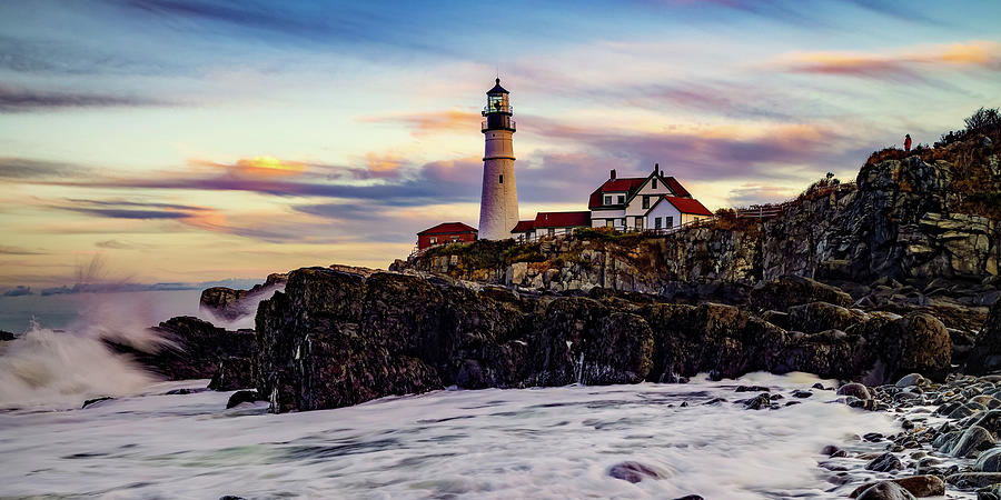 Evening At Portland Head Light - Panoramic Format Photograph by Gregory Ballos