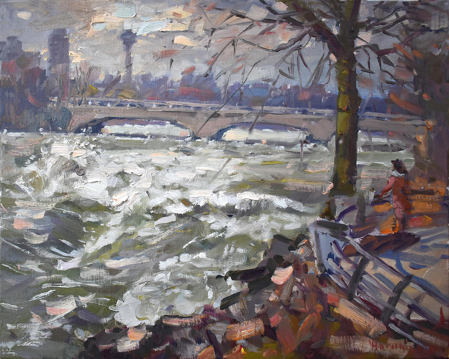 Evening at Roaring Niagara River Painting by Ylli Haruni