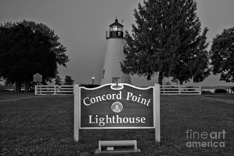 Evening At The Concord Point Lighthouse Black And White Photograph by Adam Jewell