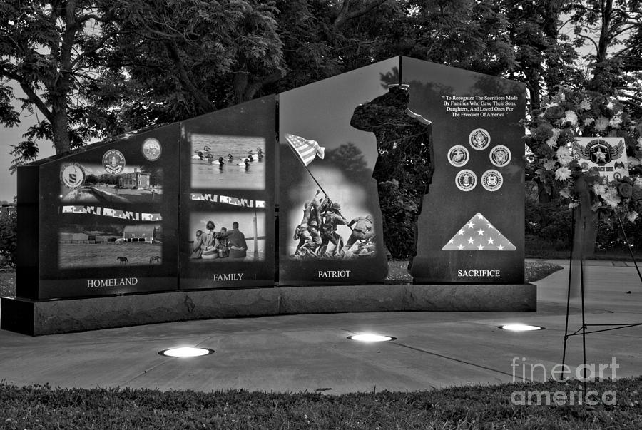 Evening At The Havre De Grace Gold Star Memorial Black And White Photograph by Adam Jewell