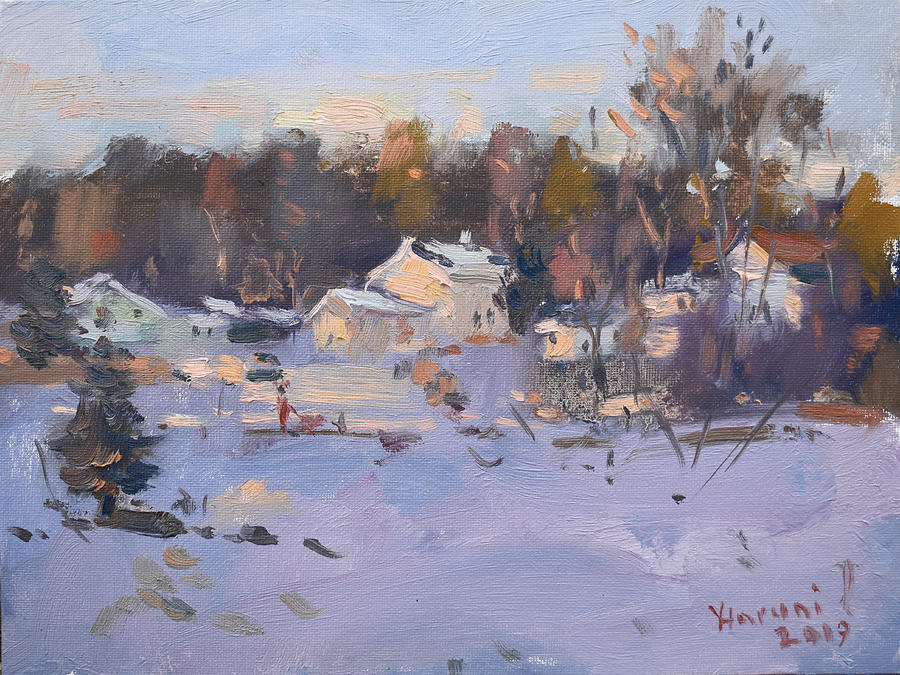 Winter Painting - Evening at the Village  by Ylli Haruni