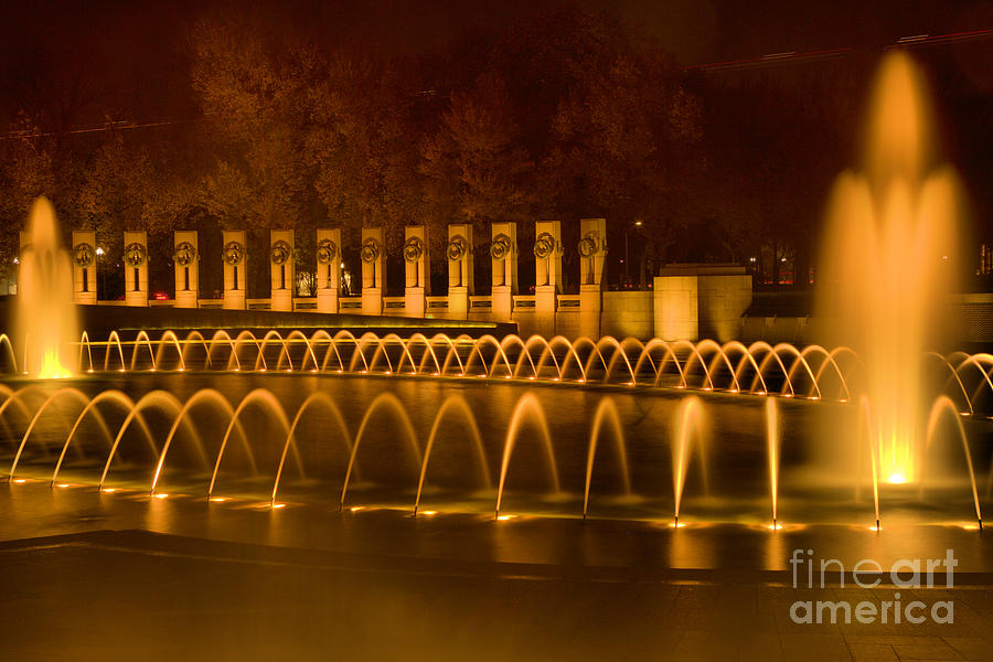 Evening At The WW II Memorial Fountain Photograph by Adam Jewell