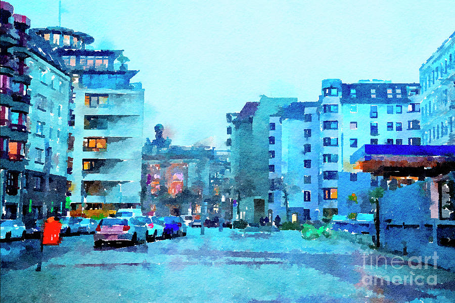 evening Berlin in December, watercolor style Digital Art by Ariadna De Raadt