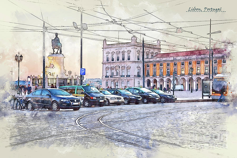 Lisbon sketch #1 Digital Art by Ariadna De Raadt
