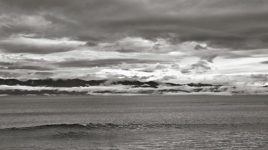 Evening Clouds Across Georgia Strait Black And White Photograph