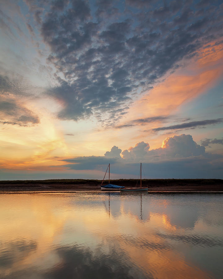 Boat Photograph - Evening colour in the sky at Burnham Overy Staithe by David Powley