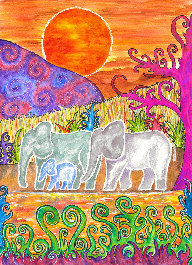 Evening Elephants Painting by Gemma Reece-Holloway
