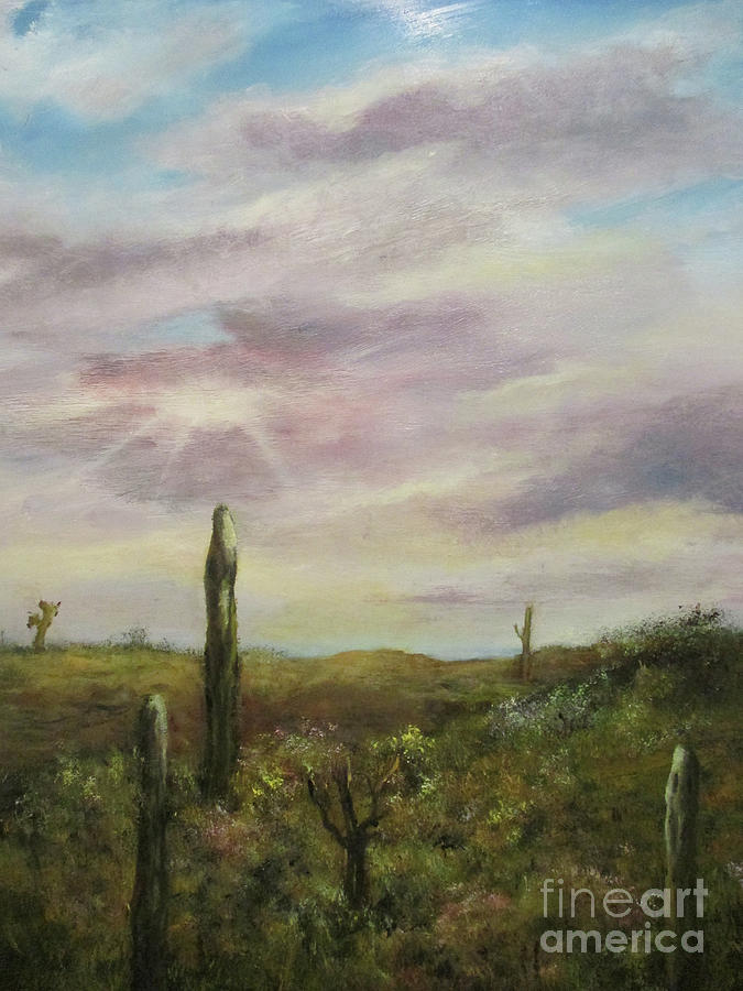 Sunlit Saguaro Painting by Roseann Gilmore