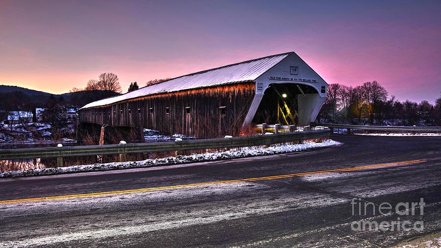 Evening  glow at the Covered Bridge Photograph by Steve Brown