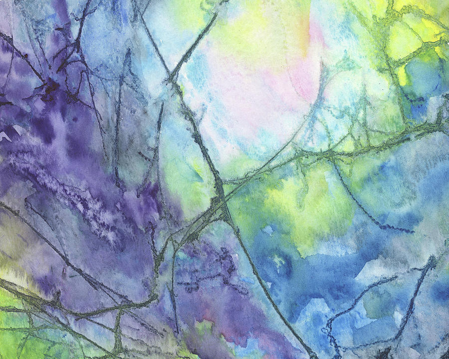 Evening Glow Mysterious Hazy Forest Abstract Watercolor Painting by Irina Sztukowski