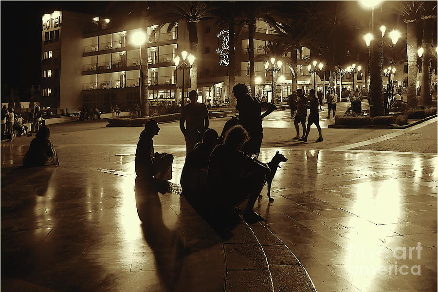 Evening Hangout By The Balcony Of Europe 3, Sepia Photograph