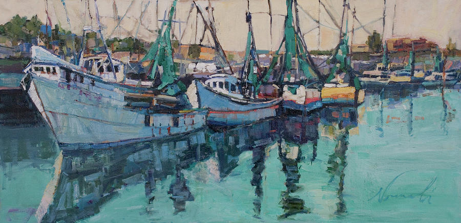 Boat Painting - Evening Harbor by Dawn Normali