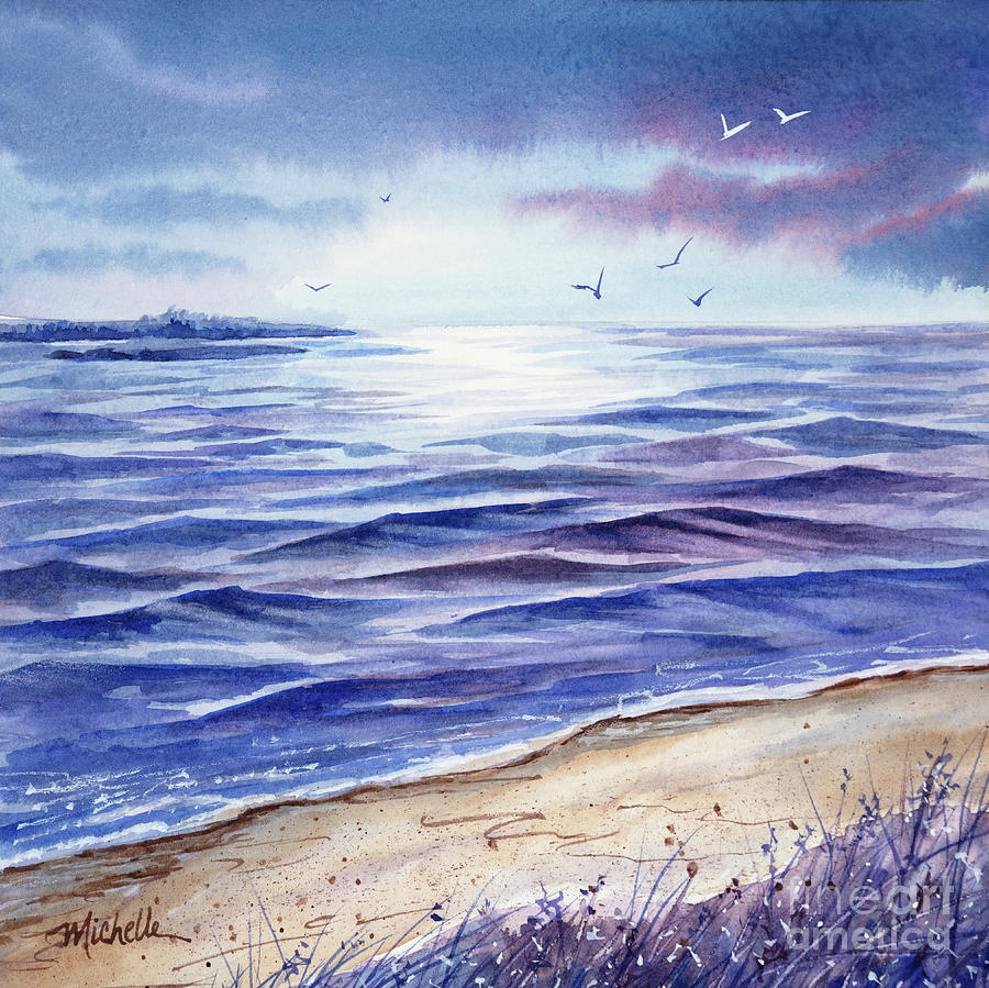Evening in Lavenders Watercolor Painting by Michelle Constantine
