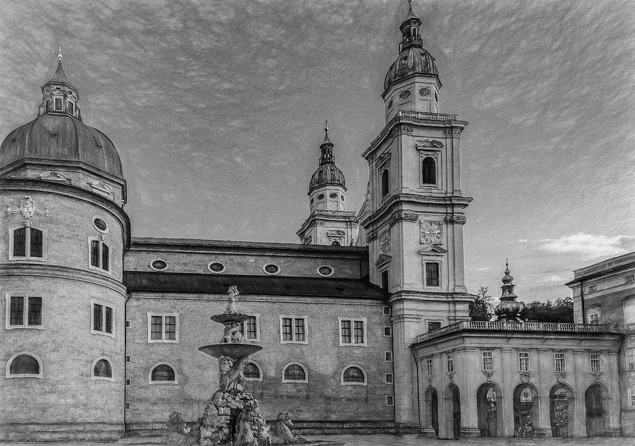 Evening in Mozart Square, Black and White Photograph by Marcy Wielfaert