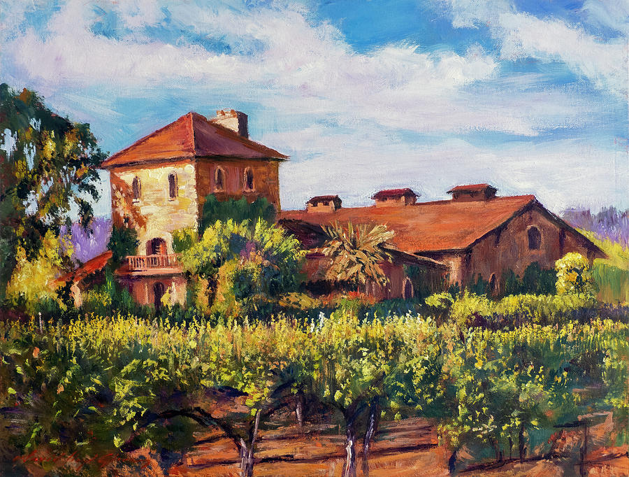 Evening In Napa V. Sattui Vineyards Painting by David Lloyd Glover