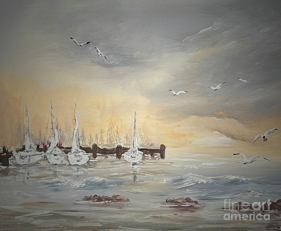 Evening In The Marina Painting by Miroslaw Chelchowski Evening In The Marina Painting by Miroslaw Chelchowski