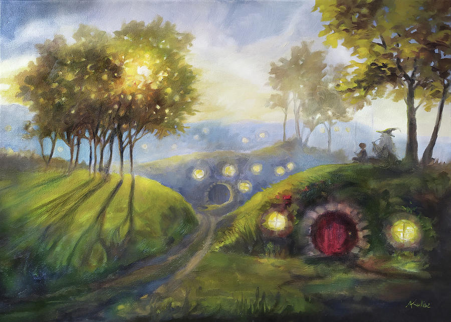 Sunset Painting - Evening in the Shire by Anna Kulisz