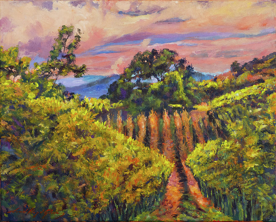 Evening Light Napa Vineyard Painting by David Lloyd Glover