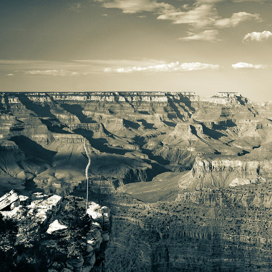 Evening Light Over Grand Canyon Arizona - Sepia 1x1 Photograph by Gregory Ballos