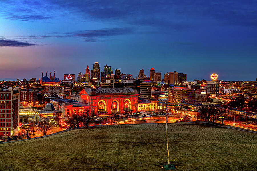 Kansas City Photograph - Evening Light Over The Kansas City Champion Skyline by Gregory Ballos