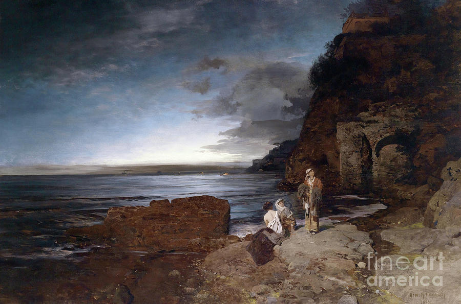 Evening on the Coast by Oswald Achenbach Painting by Sad Hill - Bizarre Los Angeles Archive