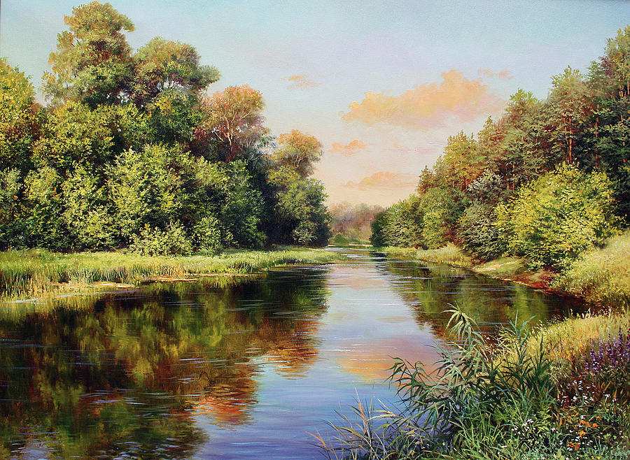 Summer Painting - Evening on the River by Serhiy Kapran