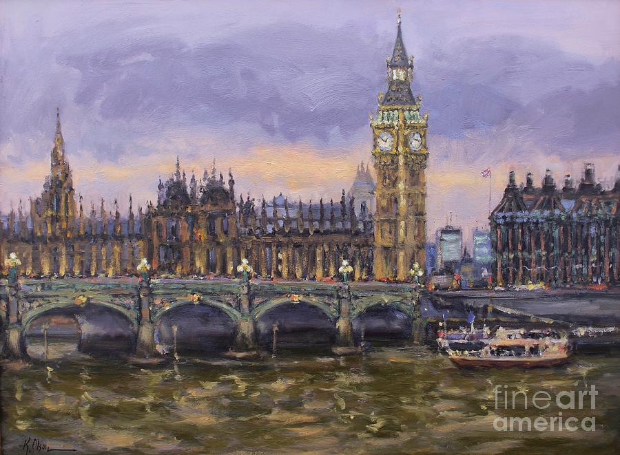 Evening On The Thames, Big Ben And The Houses Of Parliament Painting by ...