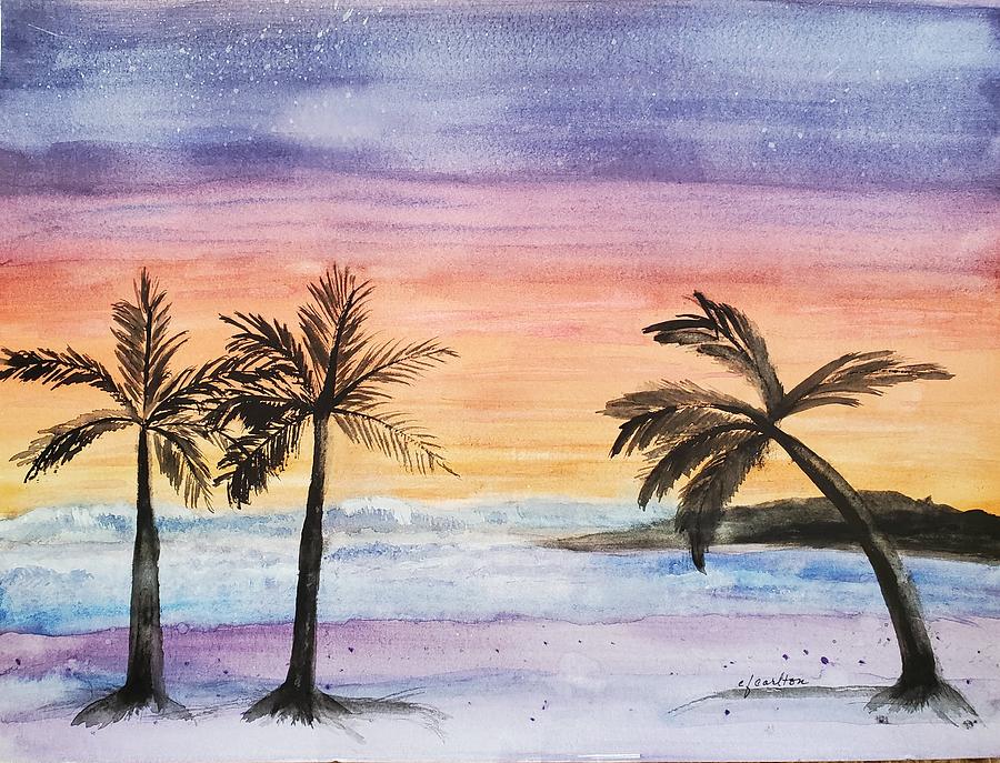 Evening Palms - Watercolor Painting by Claudette Carlton