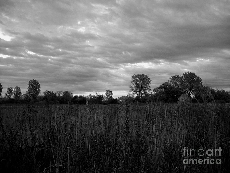 Evening Prairie Clouded Sky - Black and White Photograph by Frank J Casella