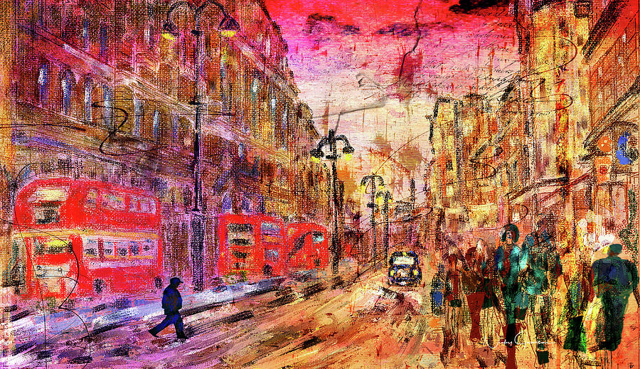 Evening Street in the West End Mixed Media by Nicky Jameson