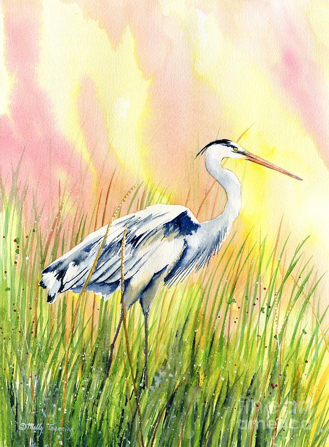 Evening Stroll - Great Blue Heron Painting by Melly Terpening