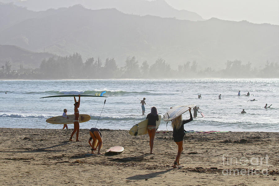 Evening Surfers at Hanalei Bay Photograph by Catherine Sherman