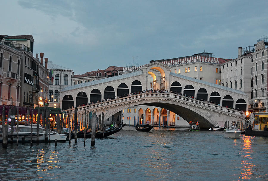 Evening Twilight Falls on Rialto Bridge Venice Italy Photograph by Shawn OBrien