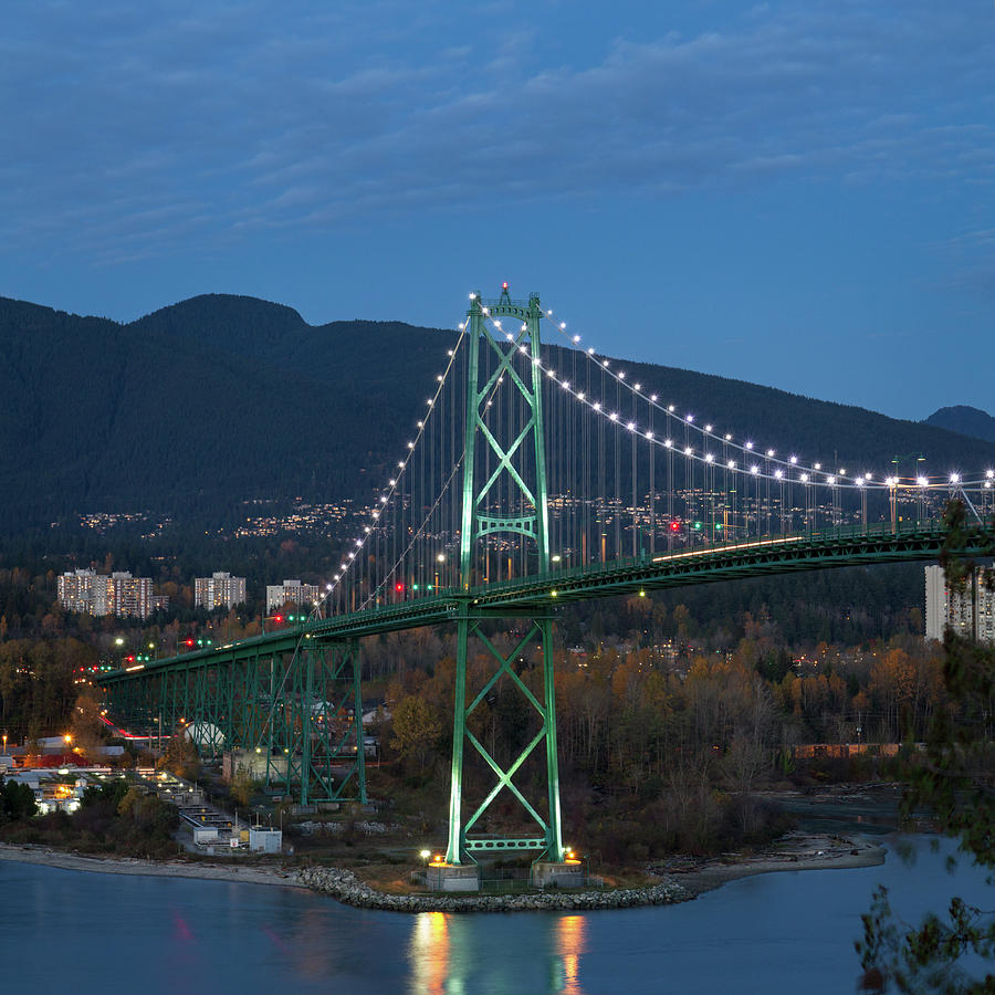 Evening view of Lions Gate Bridge from Prospect Point Photograph by Michael Russell