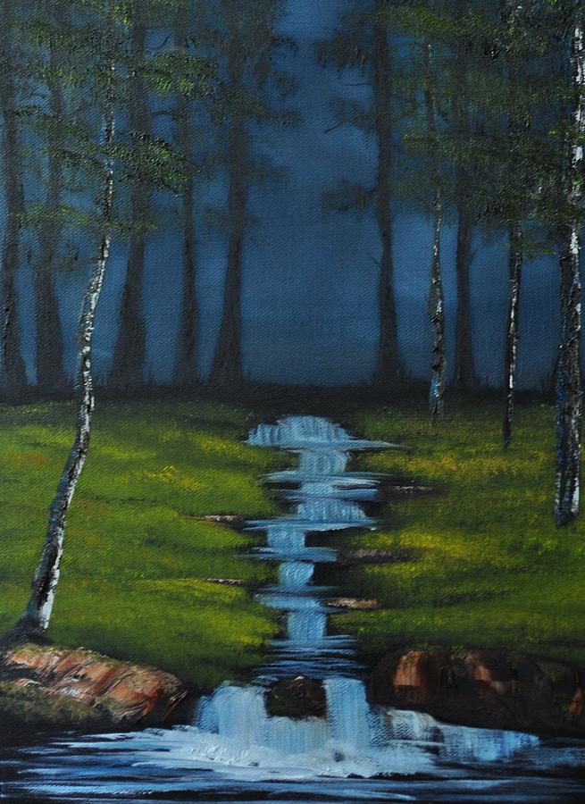 Evening Waterfall a la Bob Ross Painting by Carrie Waterman | Pixels