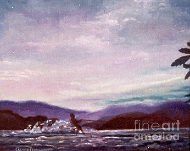 Evening Waterskier at Sunset Painting by Catherine Ludwig Donleycott