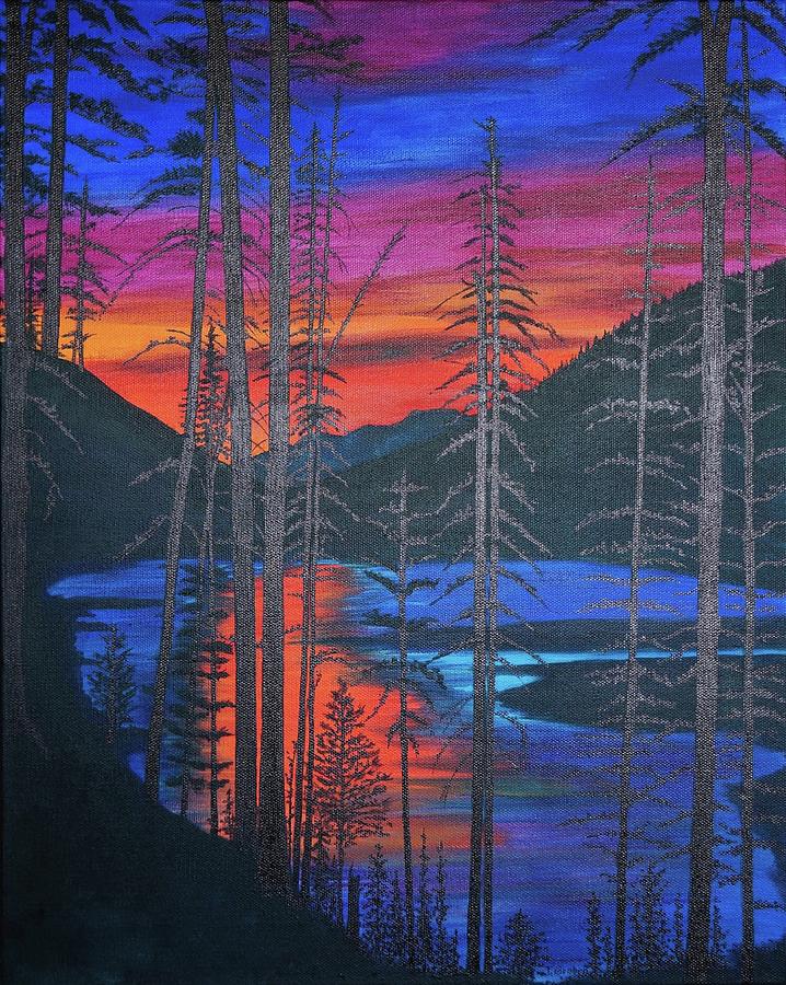 Sunset Painting - Evening Woods by Terry Groben