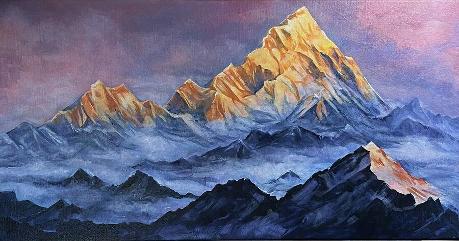Sunset Painting - Everest at Sunset by Laurie Normandeau