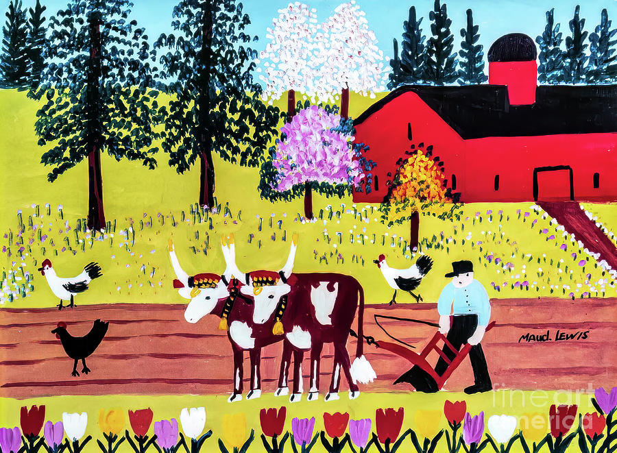 Everett Plowing by Maud Lewis 1960s Painting by Maud Lewis