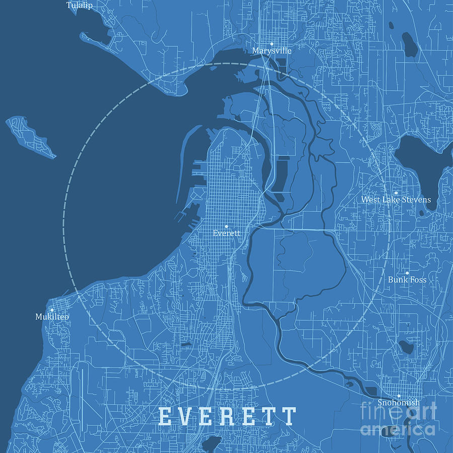 Map Digital Art - Everett WA City Vector Road Map Blue Text by Frank Ramspott