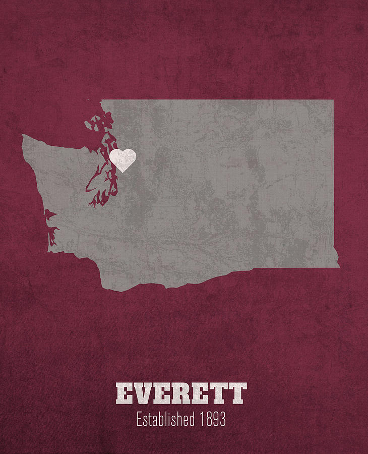 Washington State University Mixed Media - Everett Washington City Map Founded 1833 Washington State University Color Palette by Design Turnpike