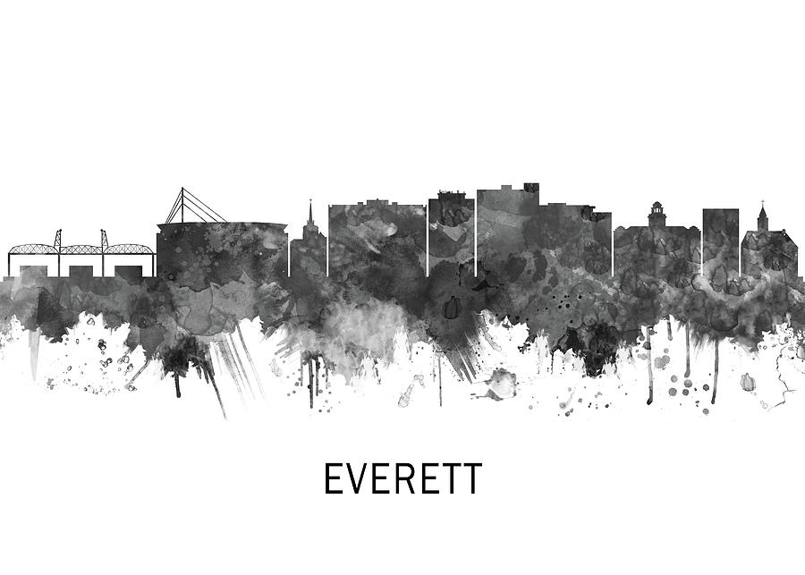 Everett Washington Skyline BW Mixed Media by NextWay Art - Fine Art America