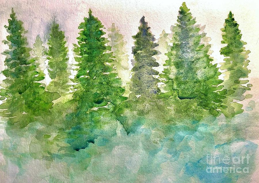 Wintery Trees Painting by Deb Stroh-Larson