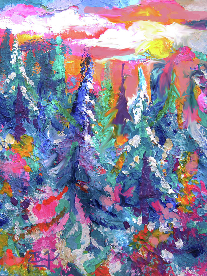Evergreens Painting by Jean Batzell Fitzgerald