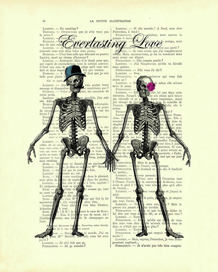 Vintage Digital Art - Everlasting love skeleton couple by Madame Memento
