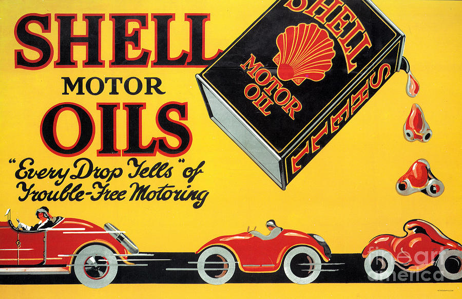 Every Drop Tells of Trouble Free Motoring 1920s Shell poster with vintage cars Painting by Retrographs