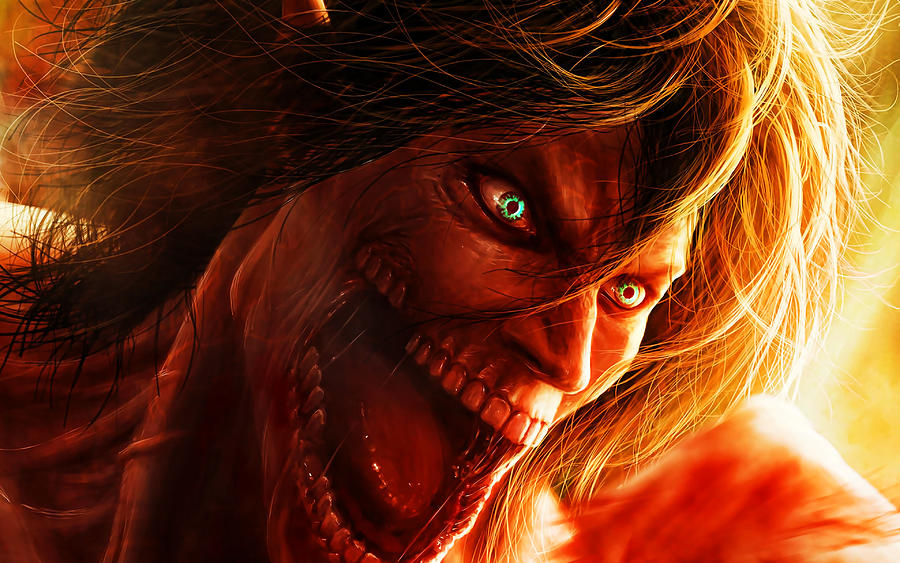 Evil Eren Yeager 4k Attack on Titan fire manga Shingeki No Kyojin green ...