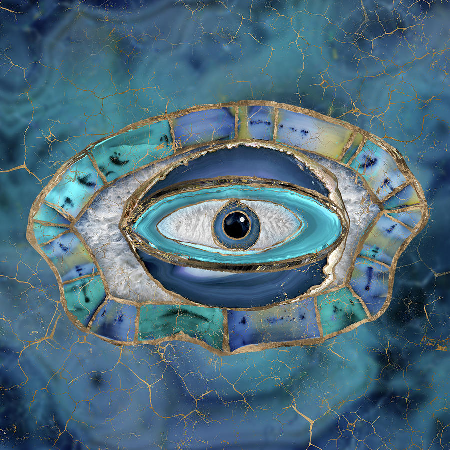 Evil Eye Amulet Agate and gold Digital Art by Lioudmila Perry